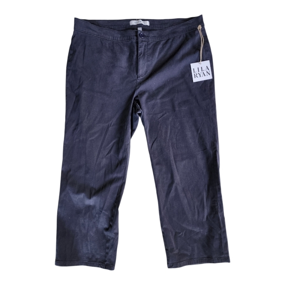 Lila Ryan The Jase Slim Straight Pedal Pusher Pants Navy Blue Size 14 NEW